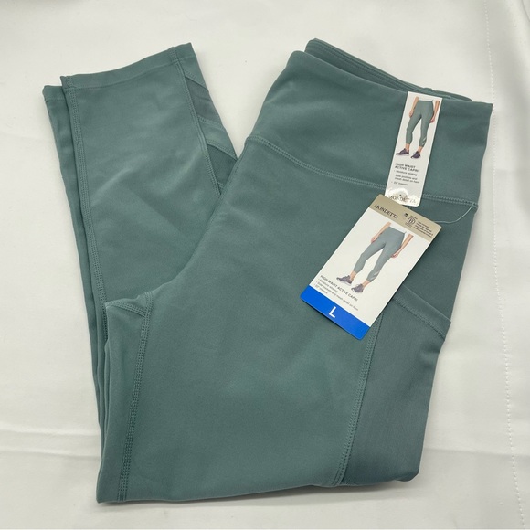 L Mondetta Active Capri Pant High Waist Side Pocket Leggings Trooper Size LARGE